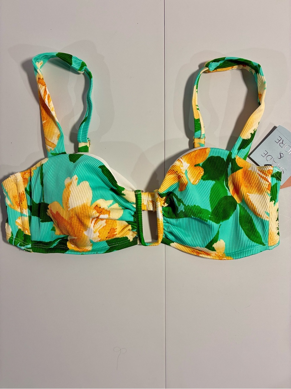 Shade & Shore Green and Yellow Floral Bikini Top